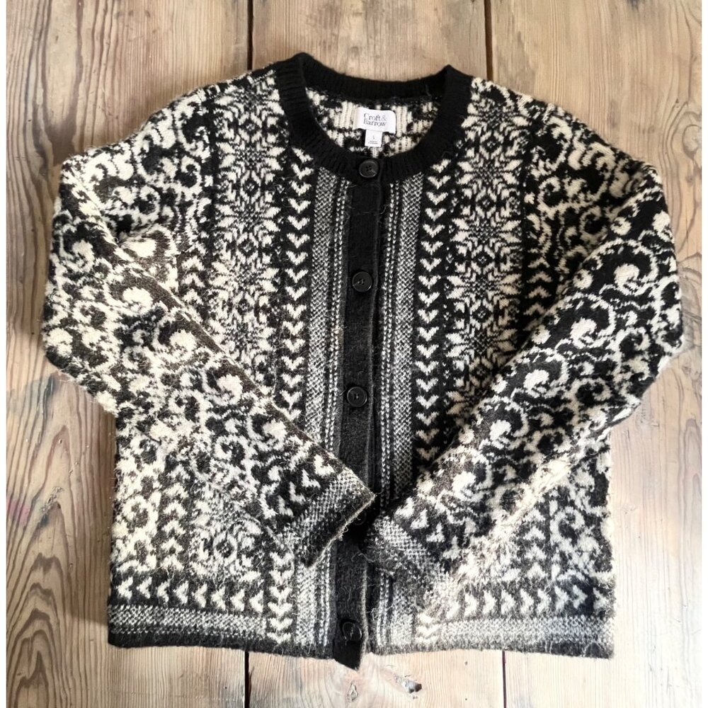 Croft & Barrow Nordic Print Cardigan Sweater Womens S Black Button Up - Picture 7 of 7